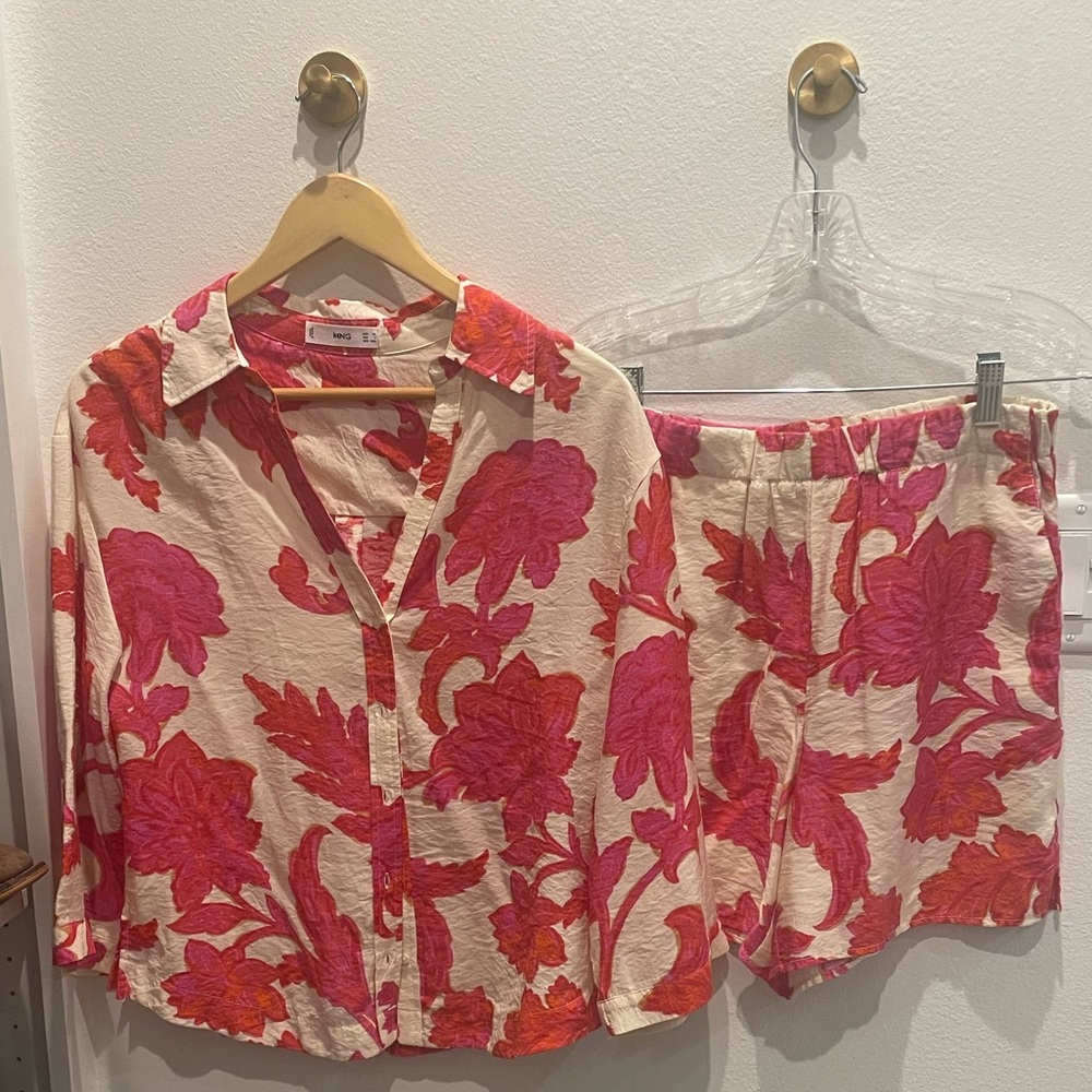 Mango Red Pink and White Resort Short Set